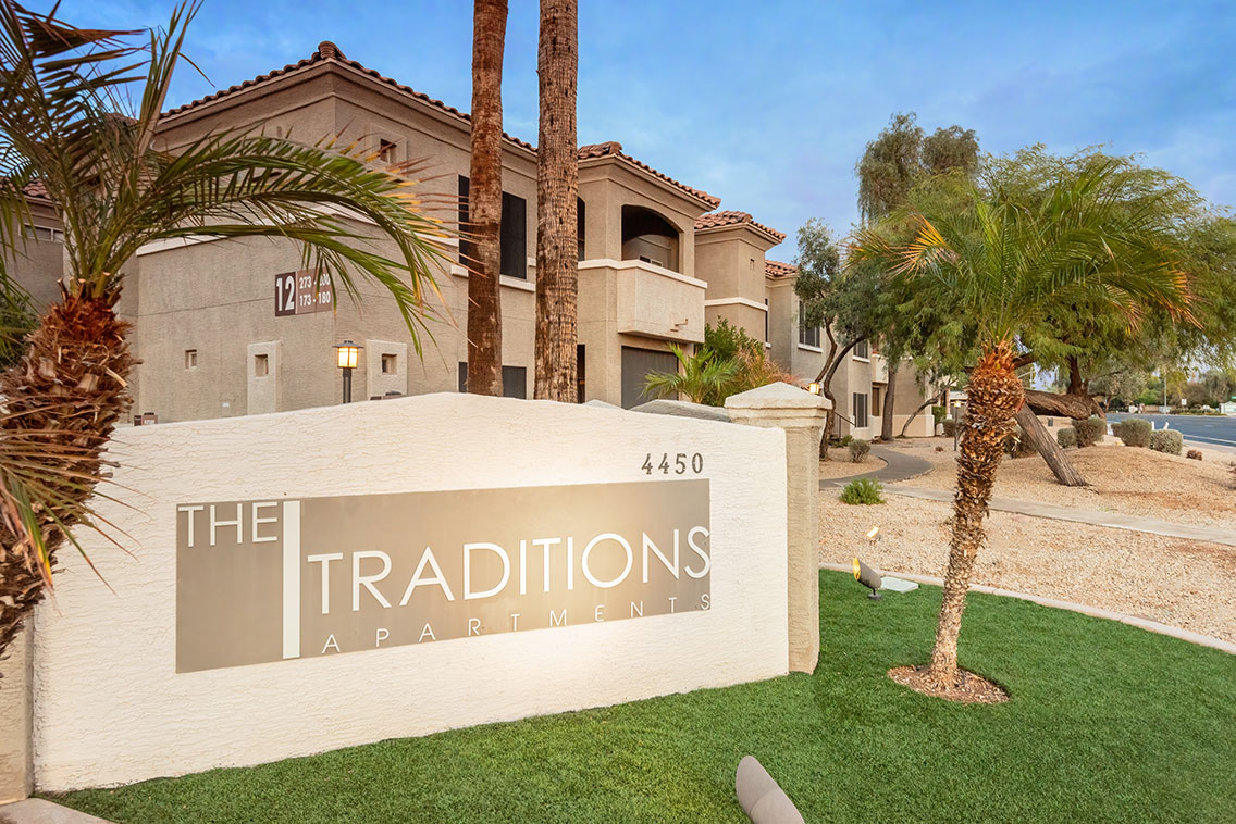 Exterior of The Traditions Apartments in Mesa, AZ